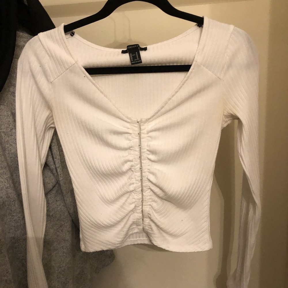 White Long Sleeve Crop Top